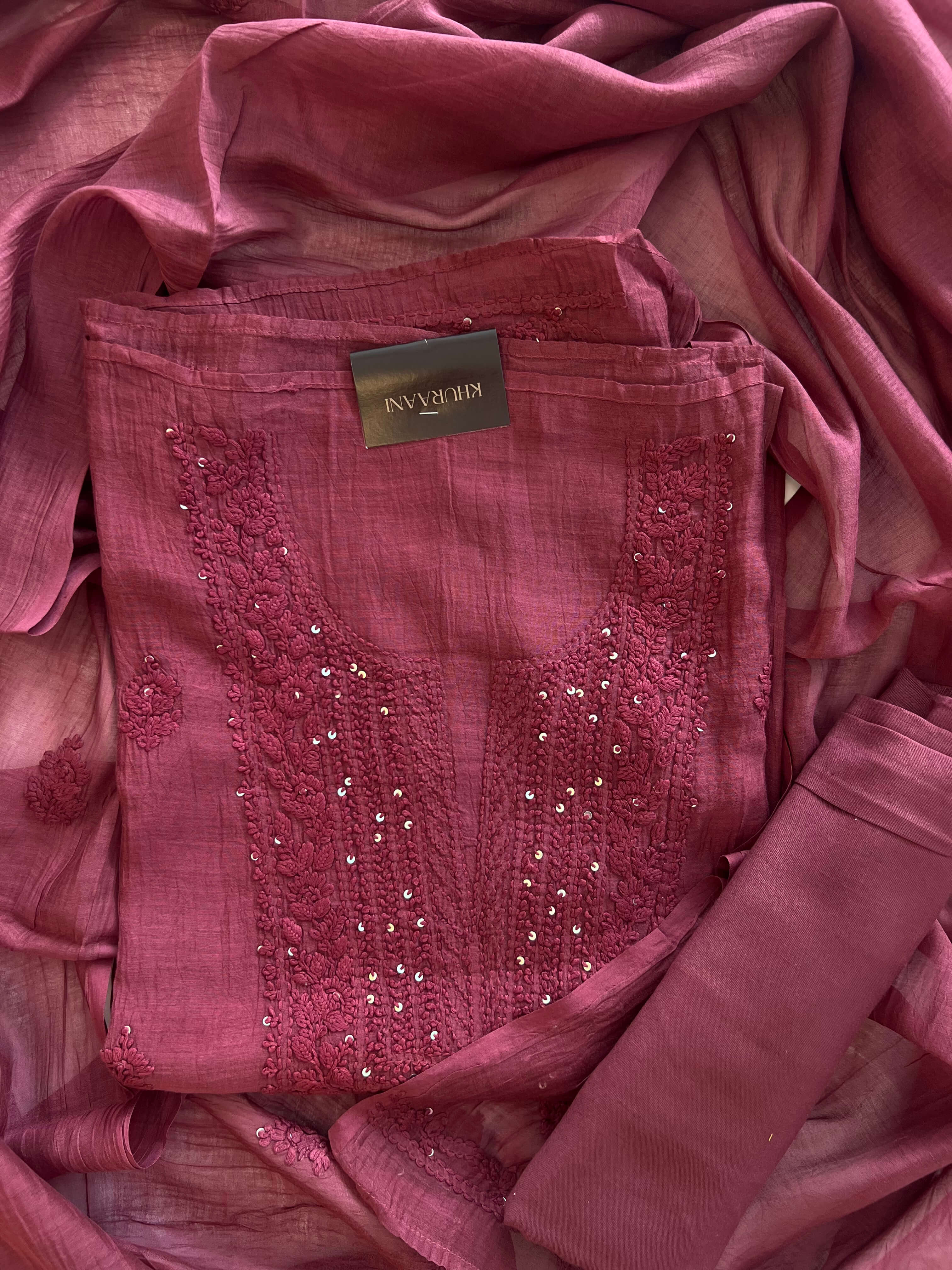 Deep Dusty Pink Chikankari