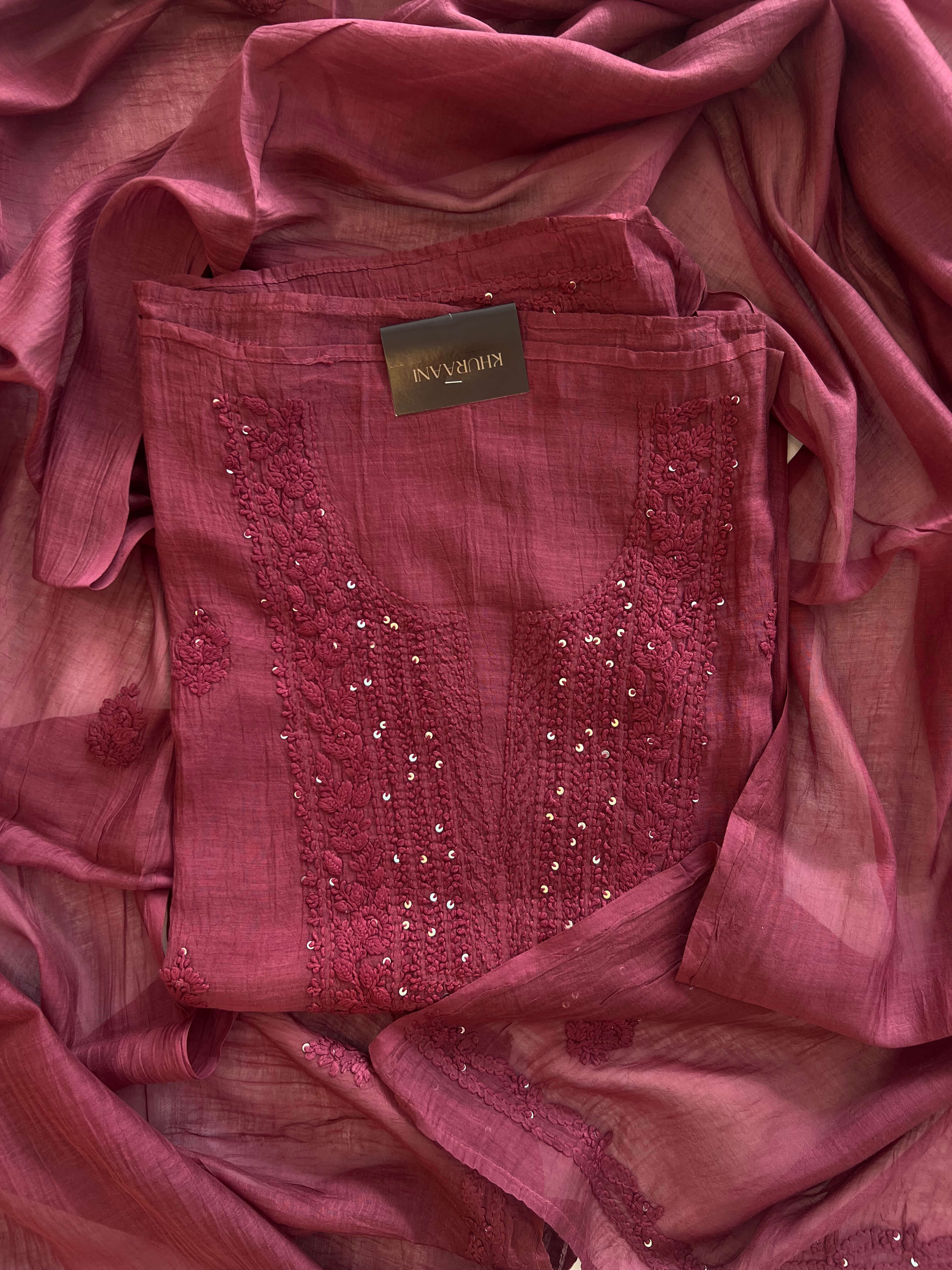Deep Dusty Pink Chikankari