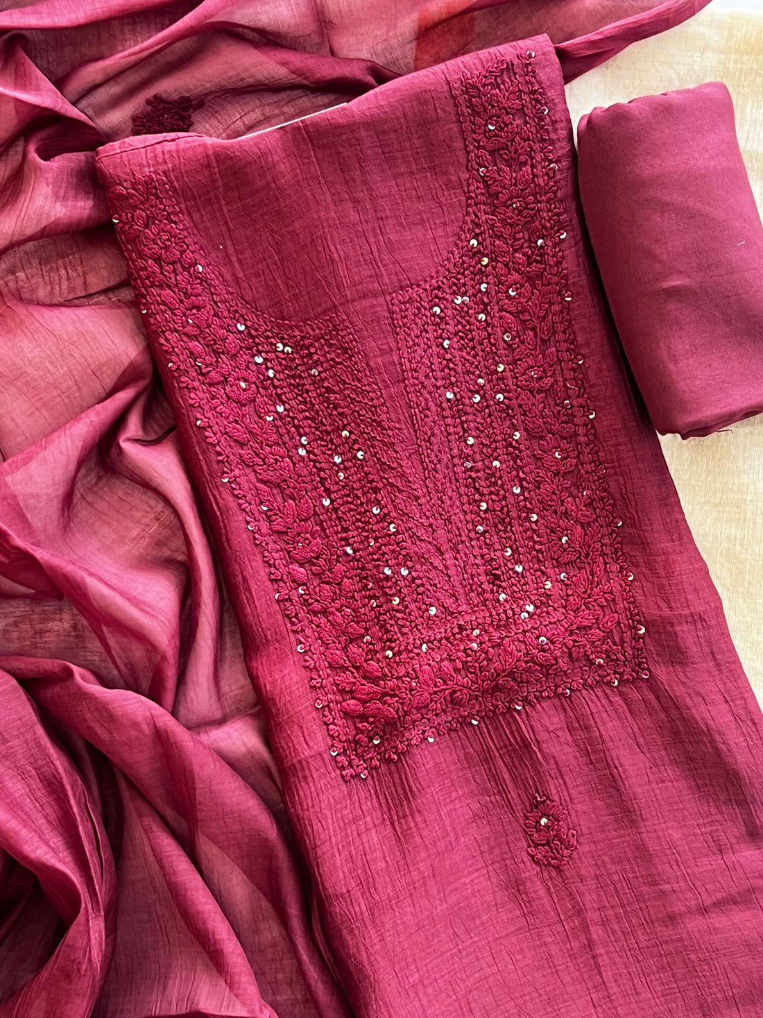 Deep Dusty Pink Chikankari