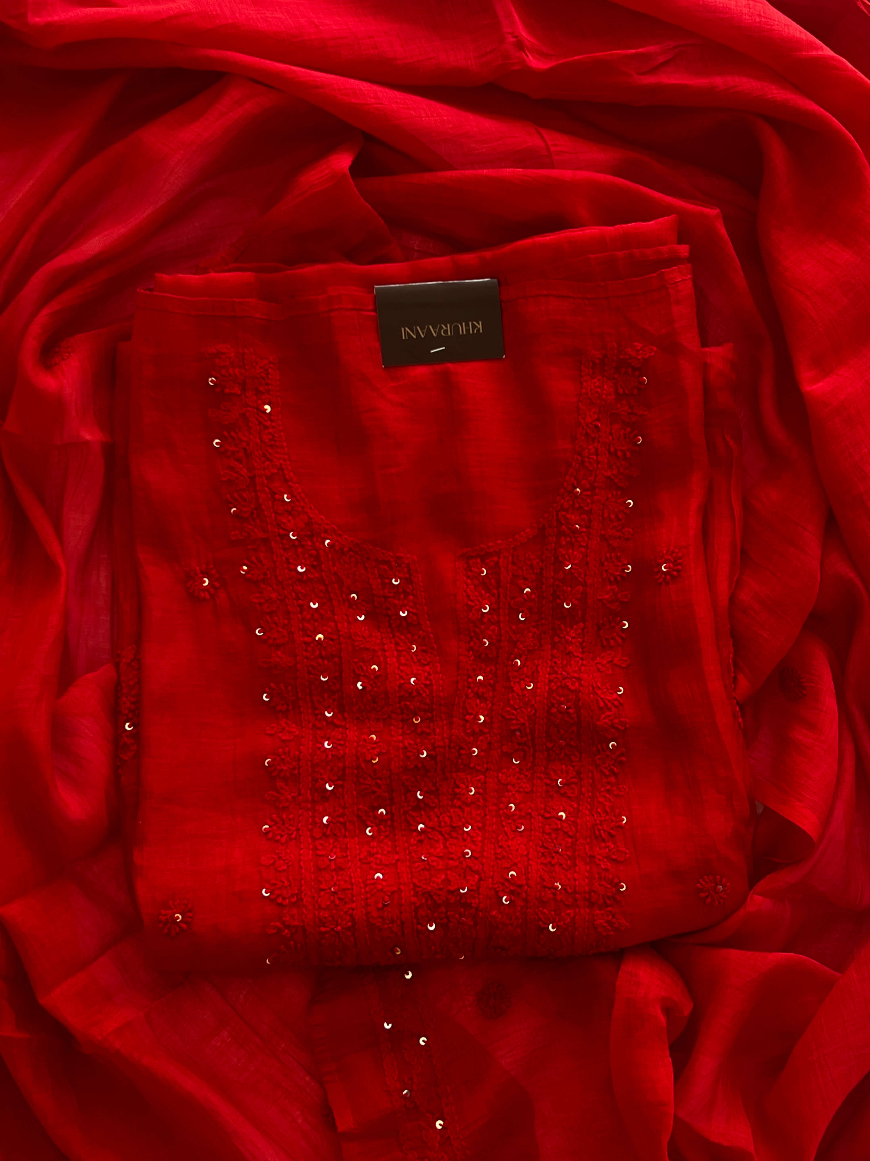 Crimson Red Chikankari