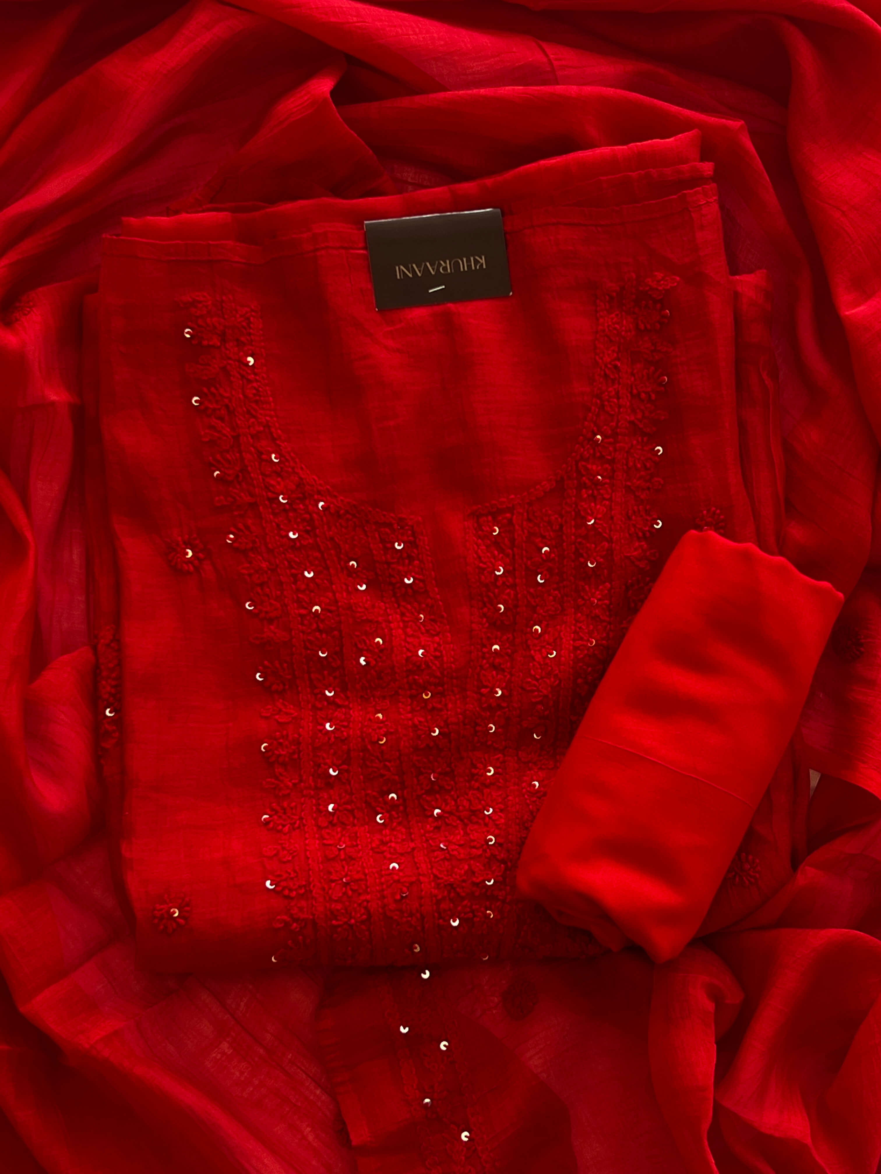 Crimson Red Chikankari