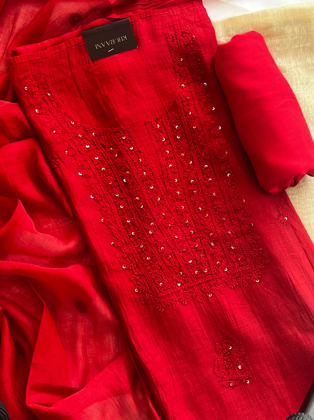 Crimson Red Chikankari