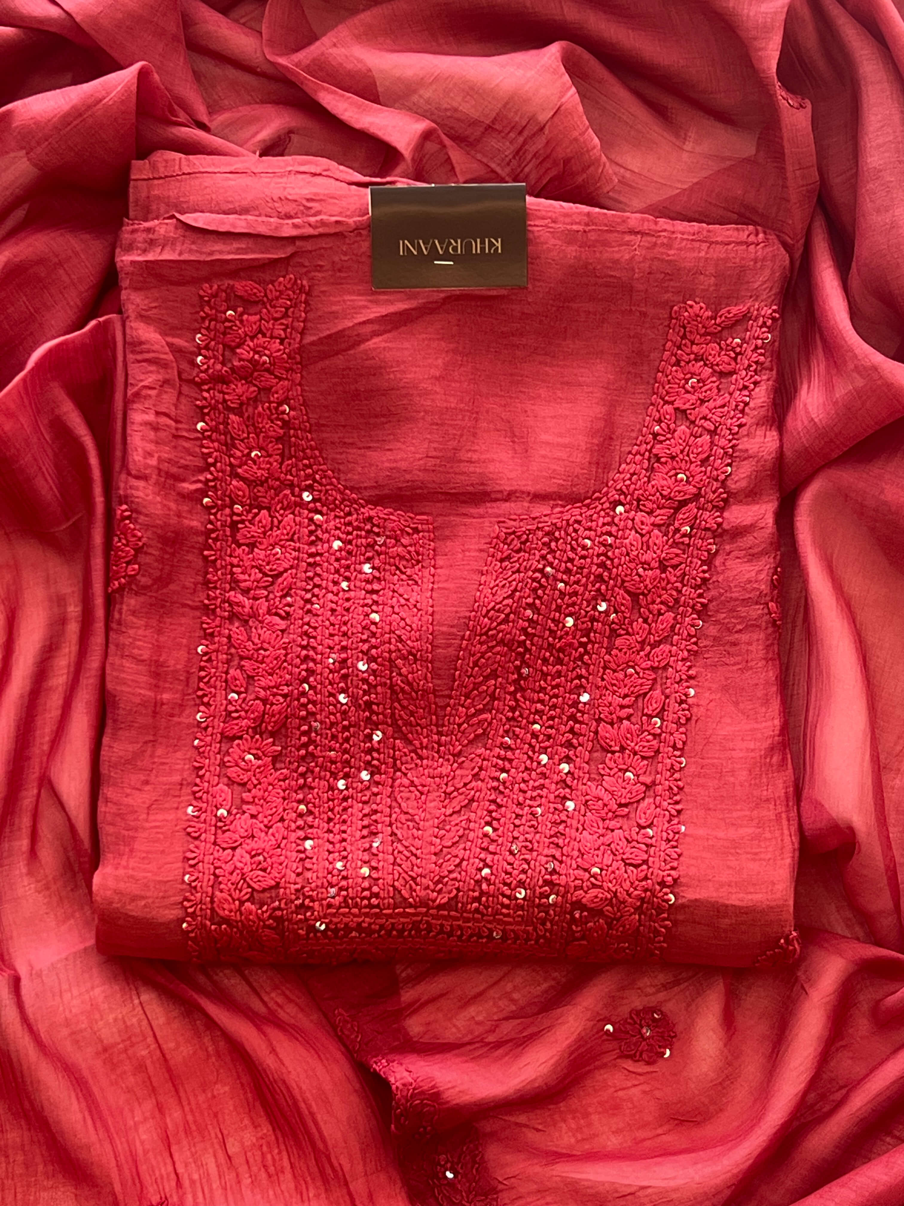 Raspberry Red Chikankari