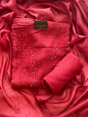 Raspberry Red Chikankari