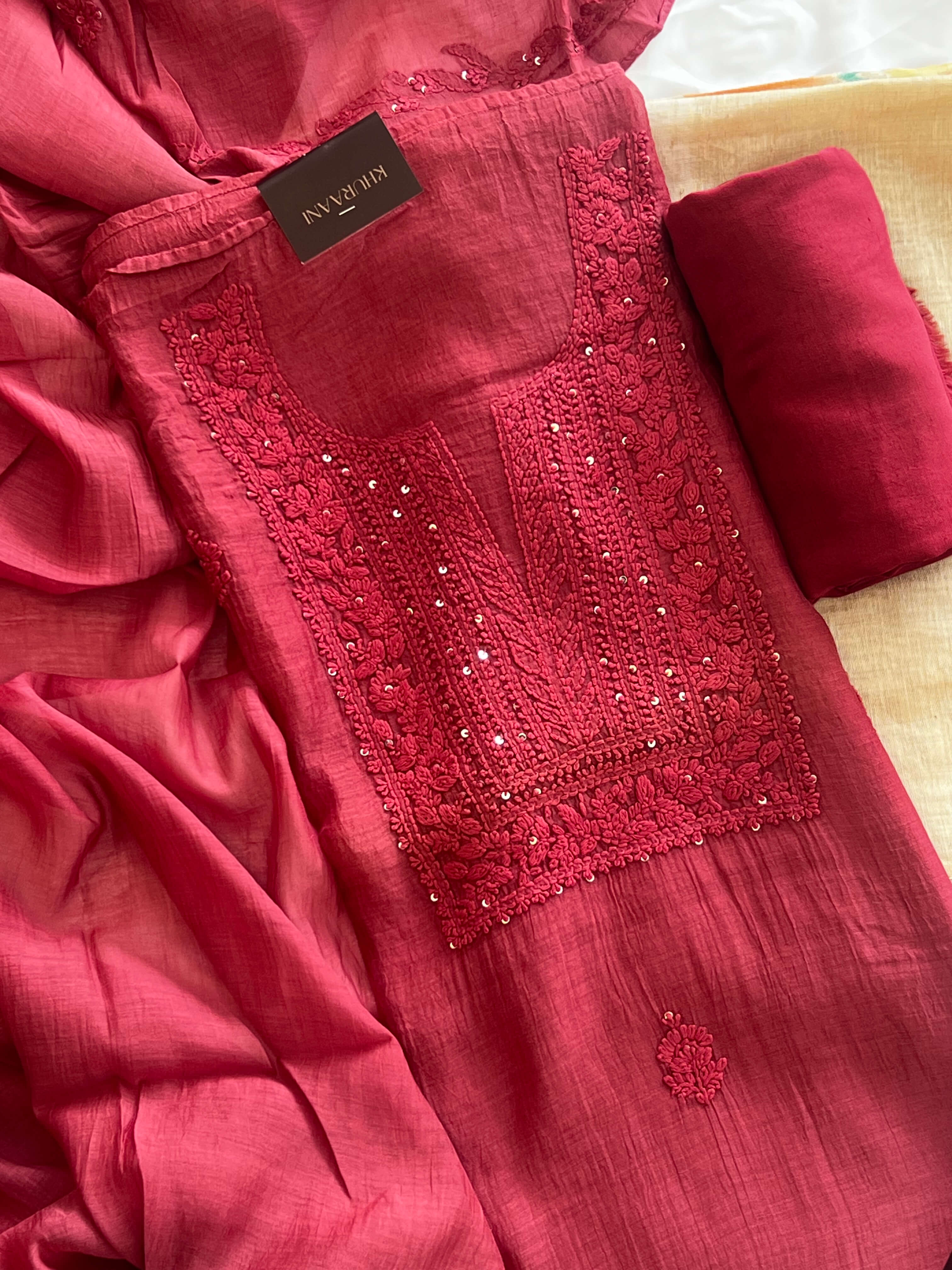 Raspberry Red Chikankari
