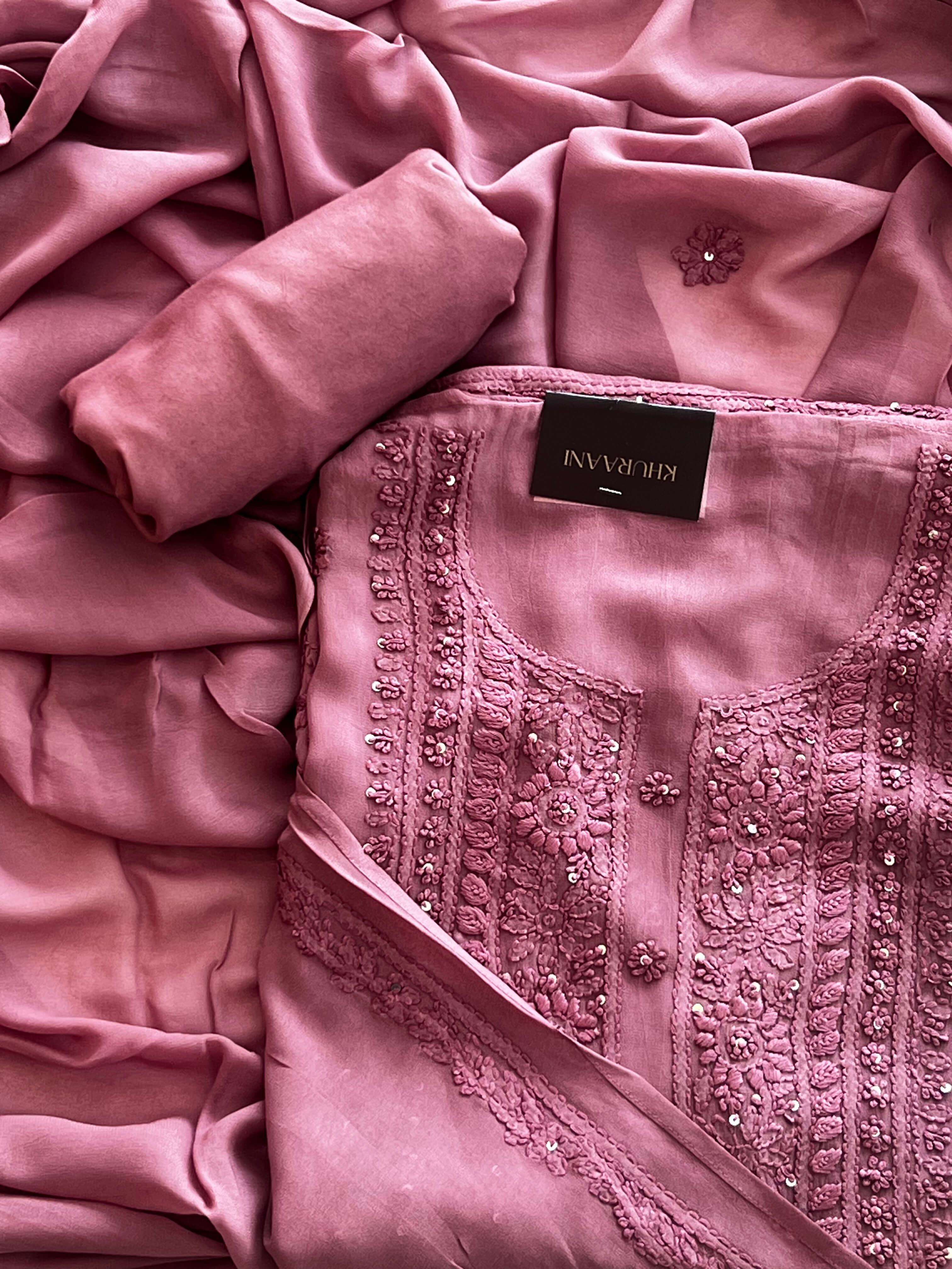 Dusty Rose Pink Chikankari