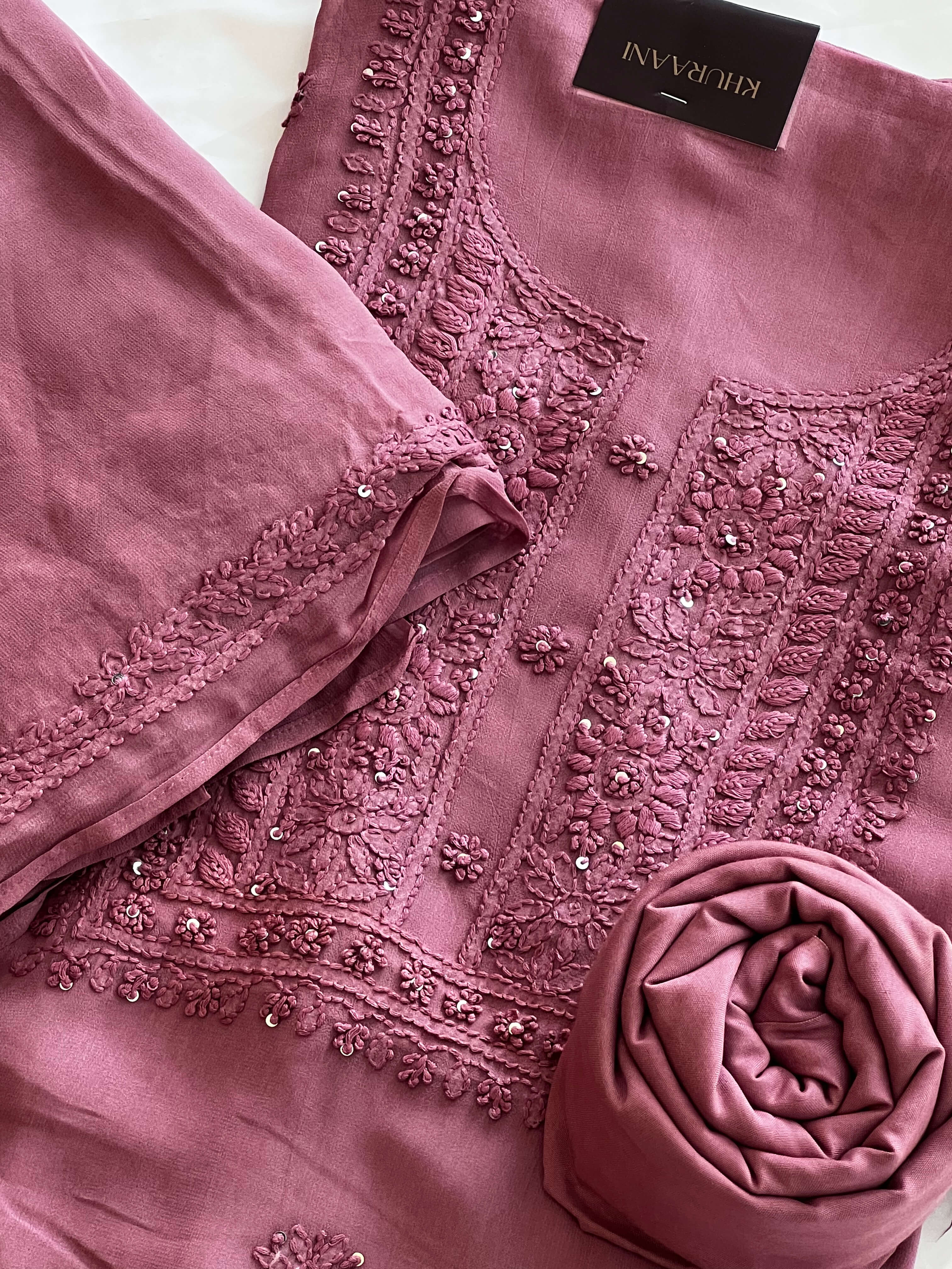 Dusty Rose Pink Chikankari