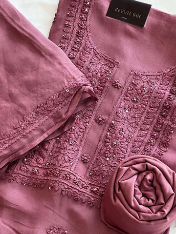 Dusty Rose Pink Chikankari