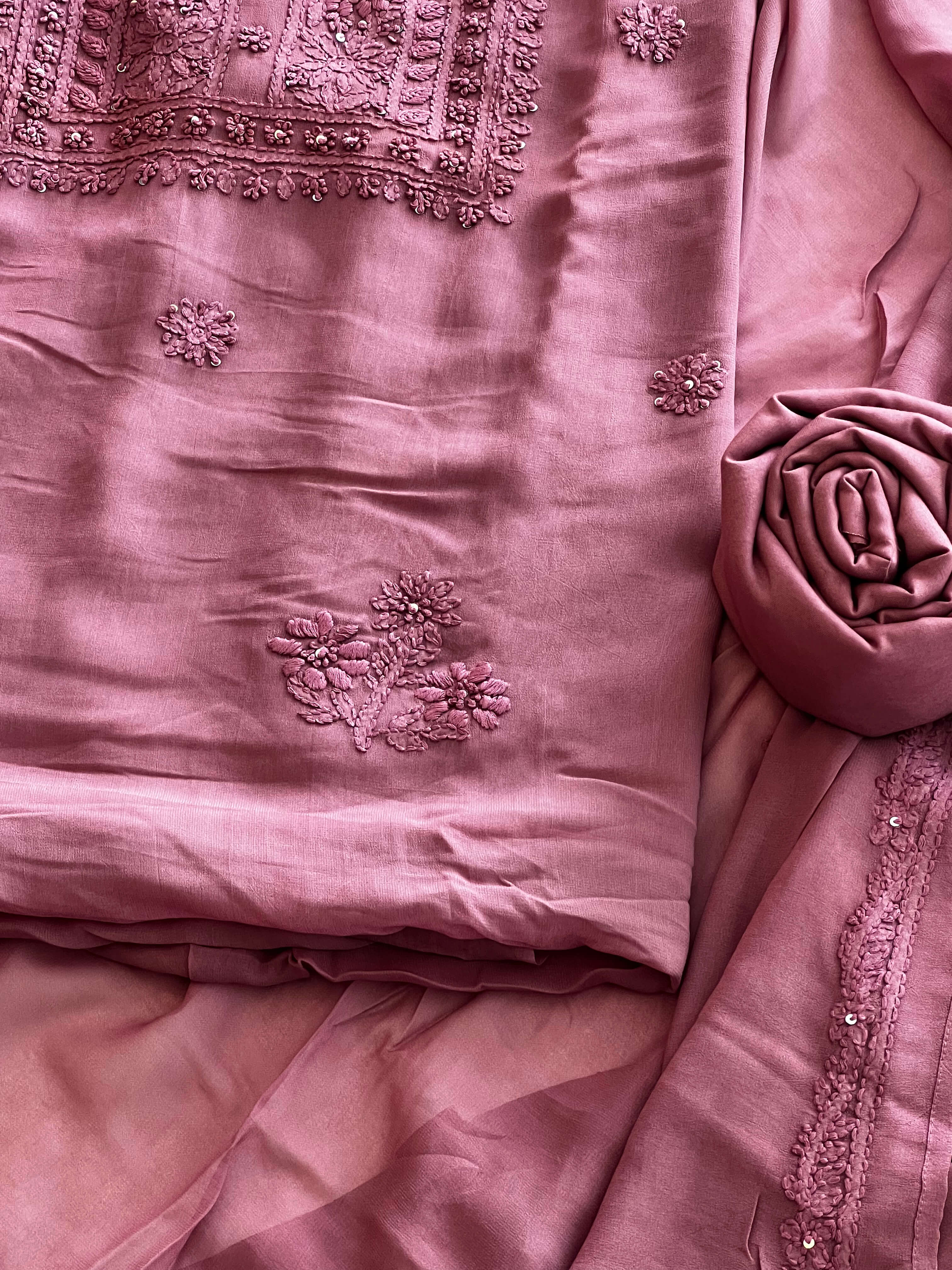Dusty Rose Pink Chikankari