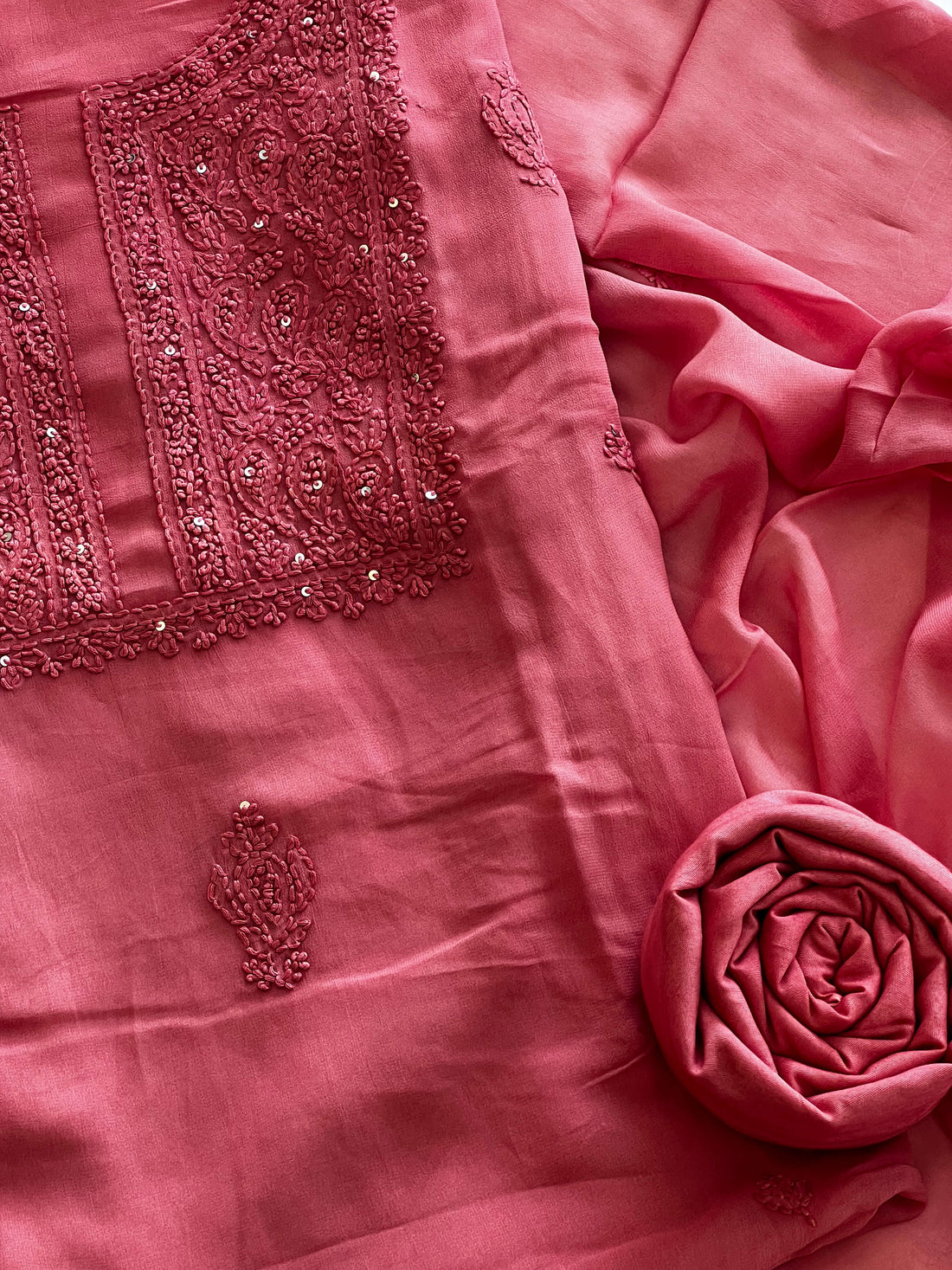 Coral Pink Chikankari