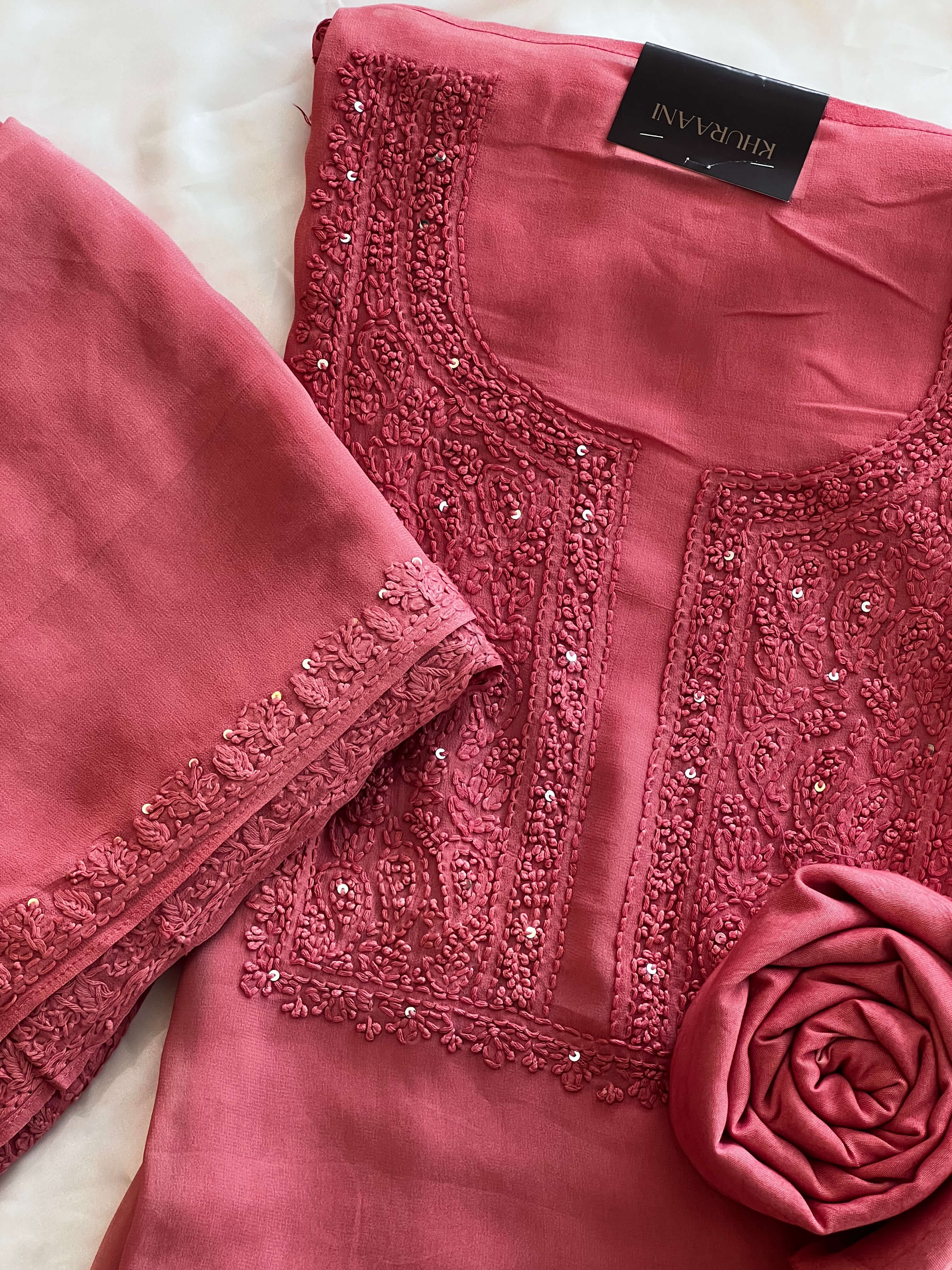 Coral Pink Chikankari