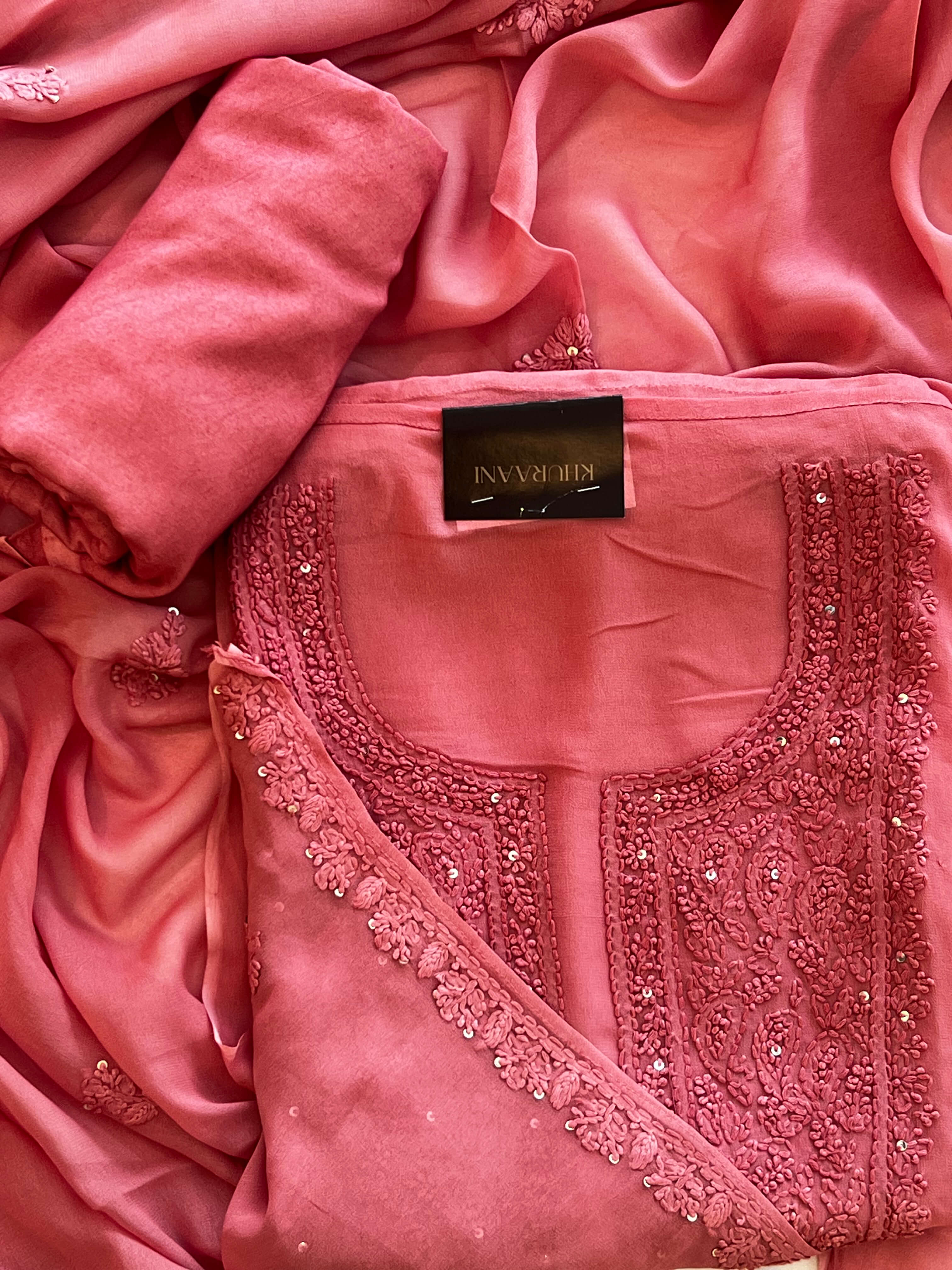 Coral Pink Chikankari