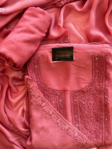 Coral Pink Chikankari