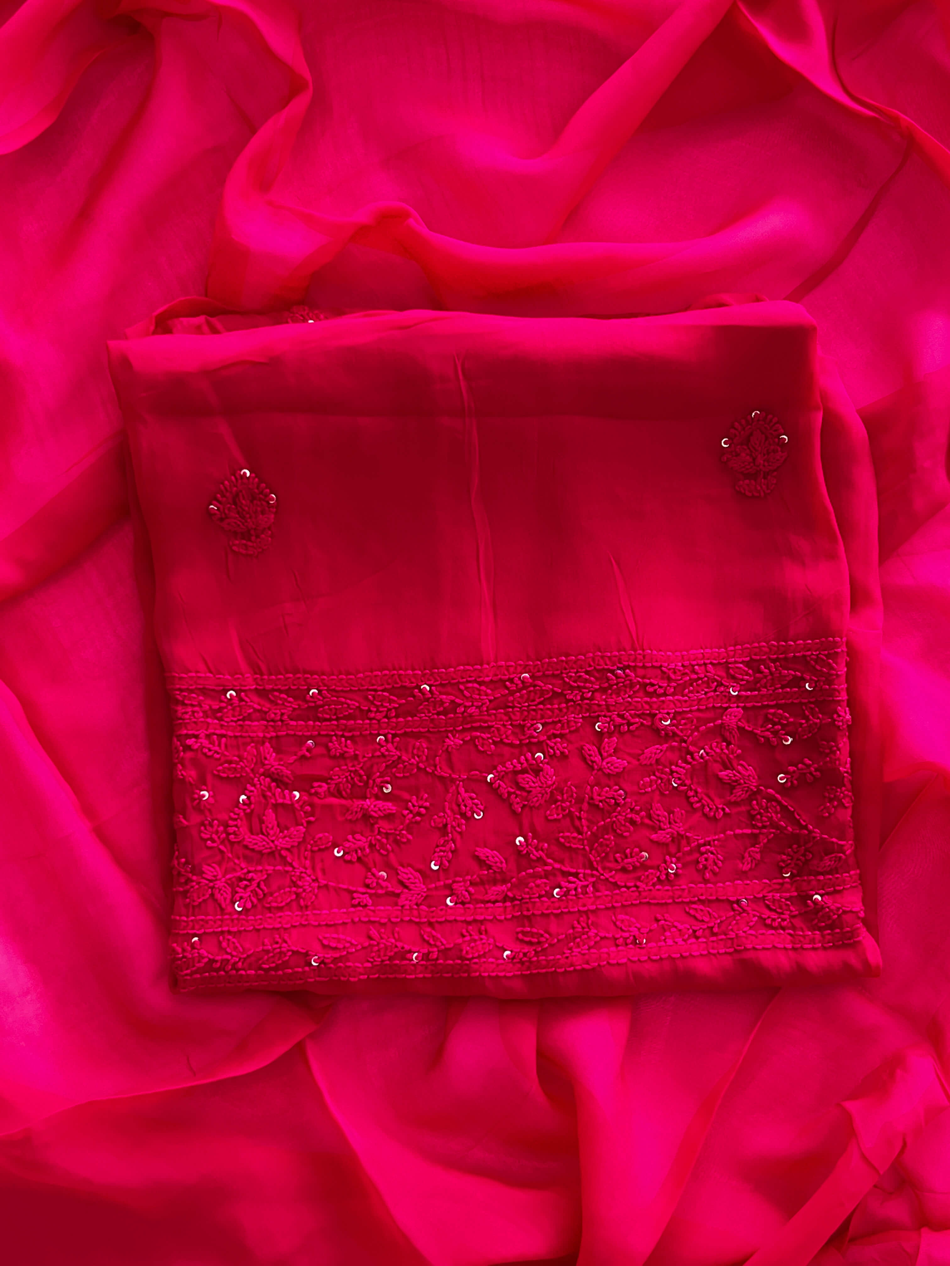 Hot Pink Chikankari