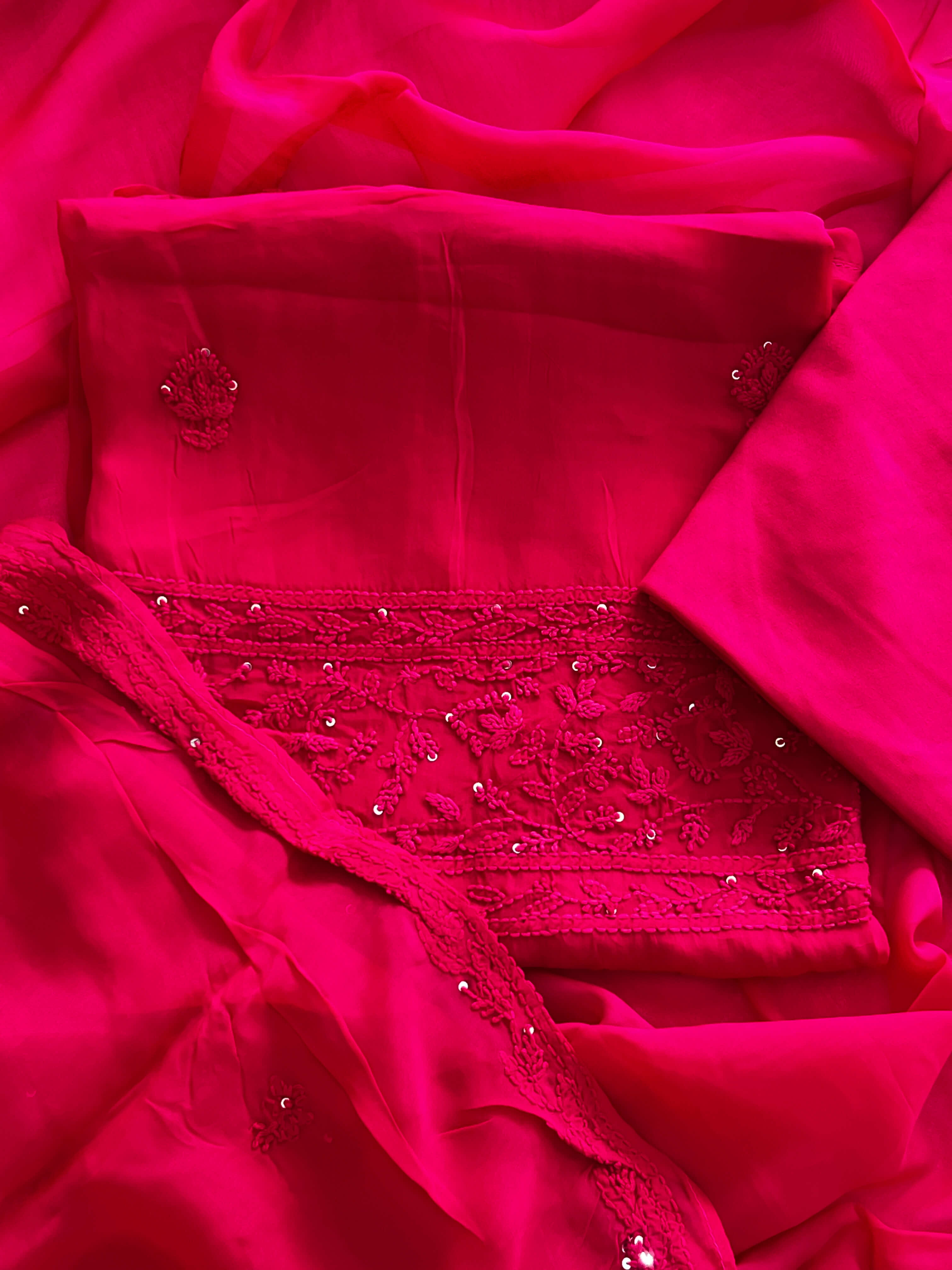 Hot Pink Chikankari