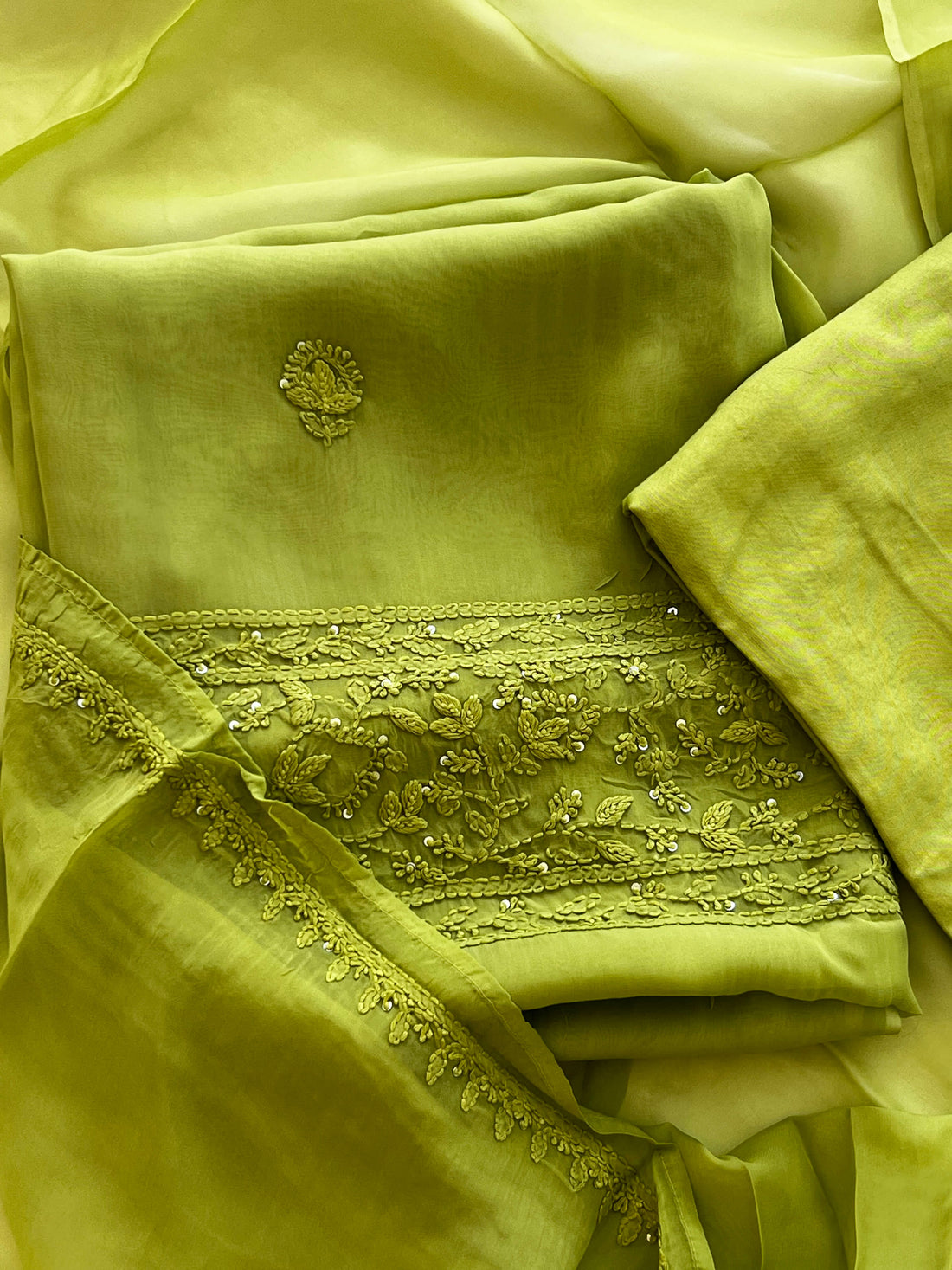 Lime Green Chikankari