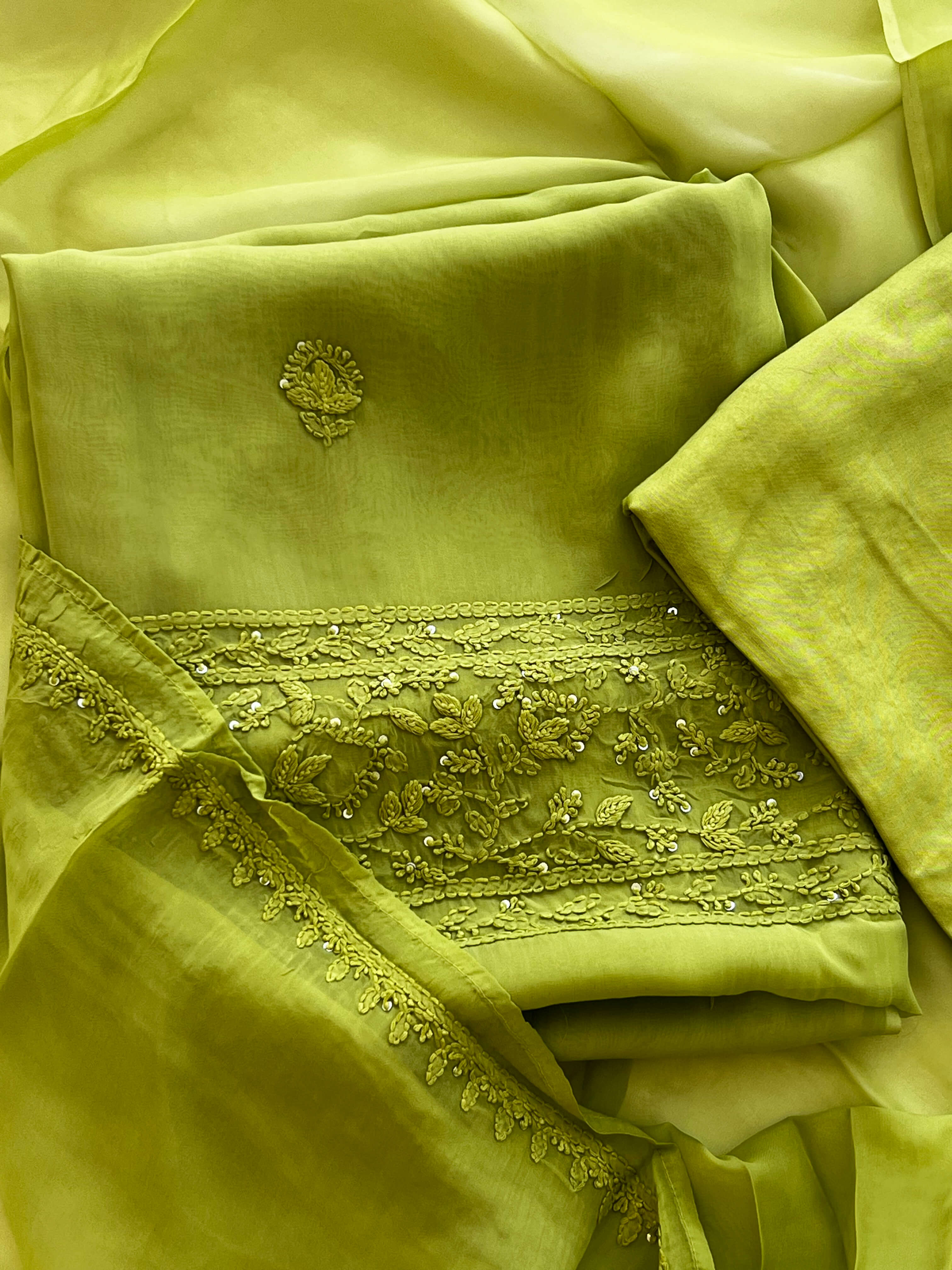 Lime Green Chikankari
