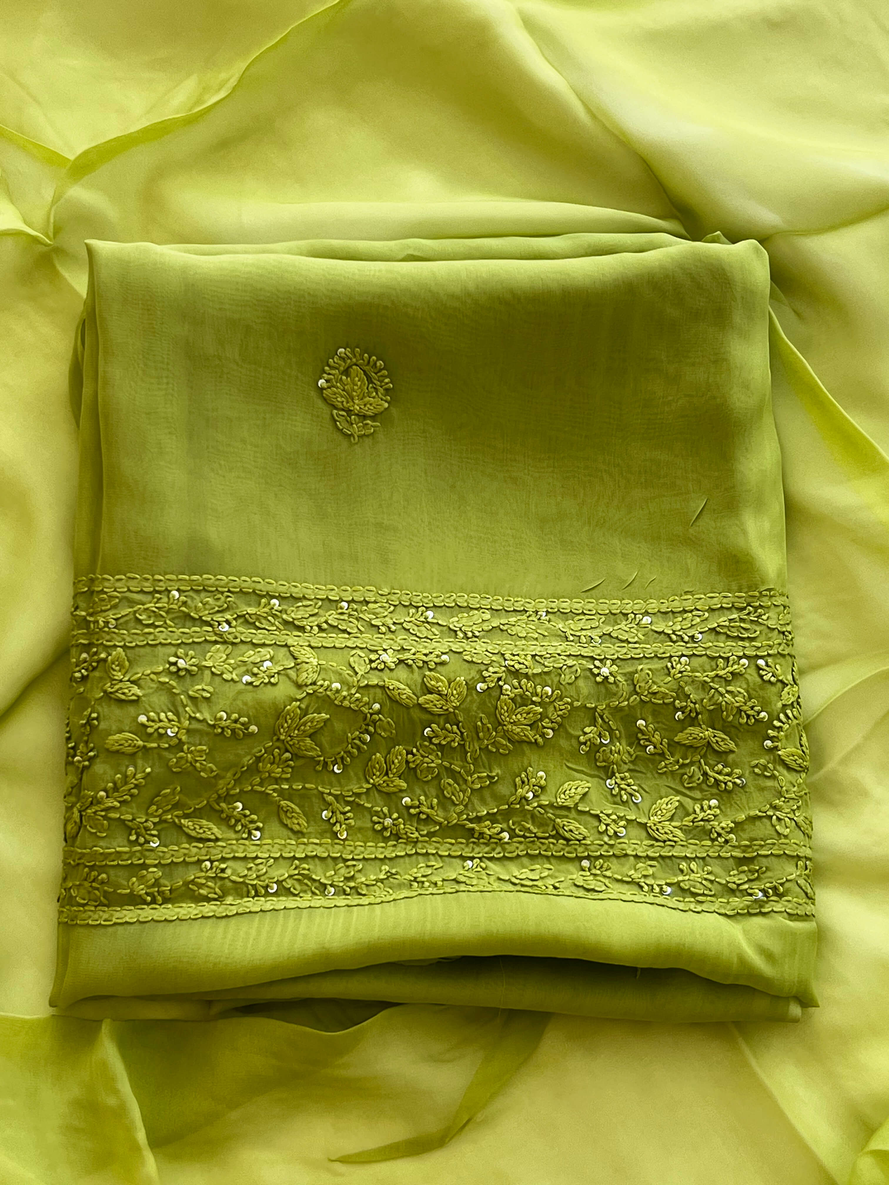 Lime Green Chikankari