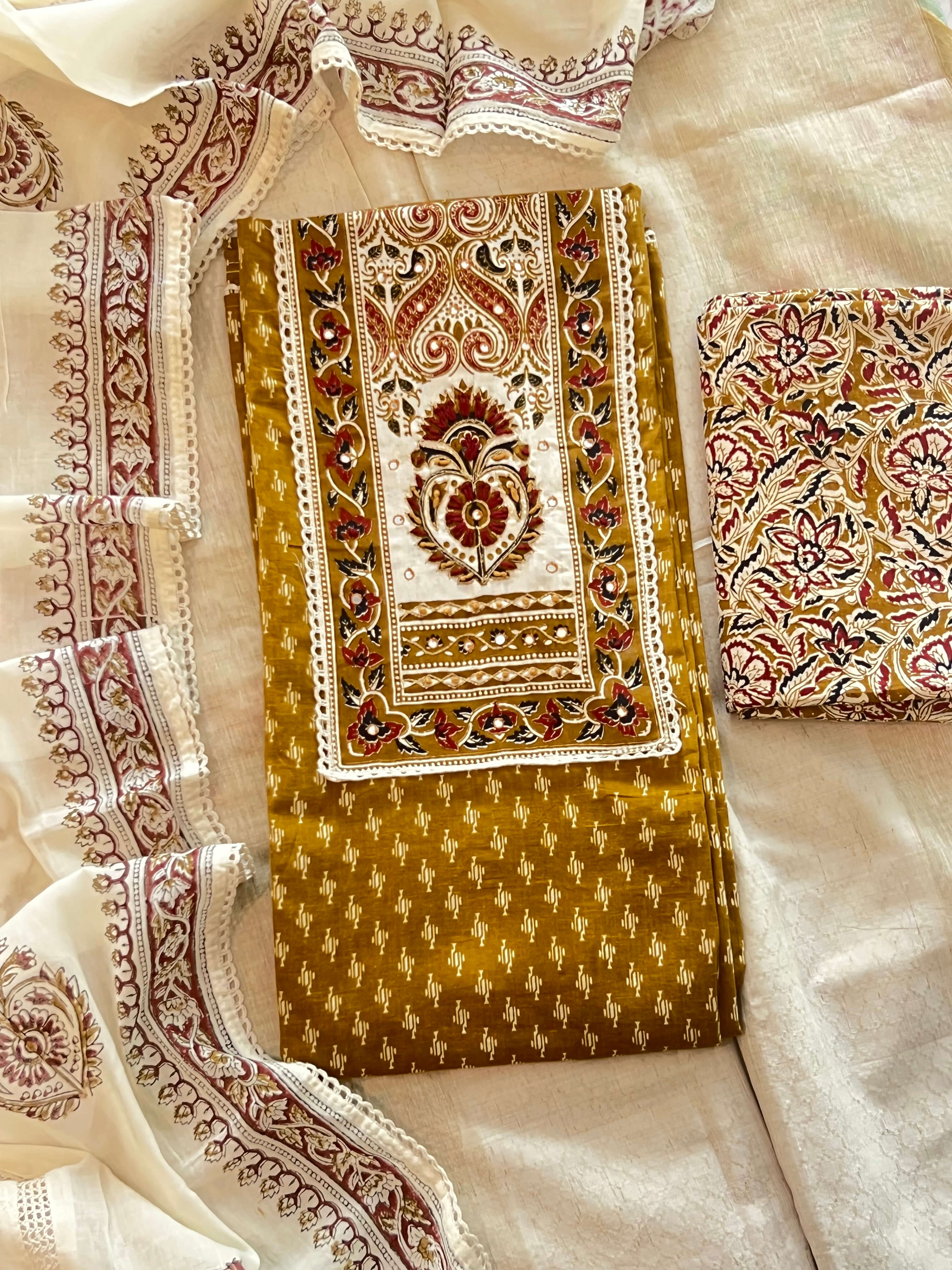 Mustard Yellow Cotton Handwork Set