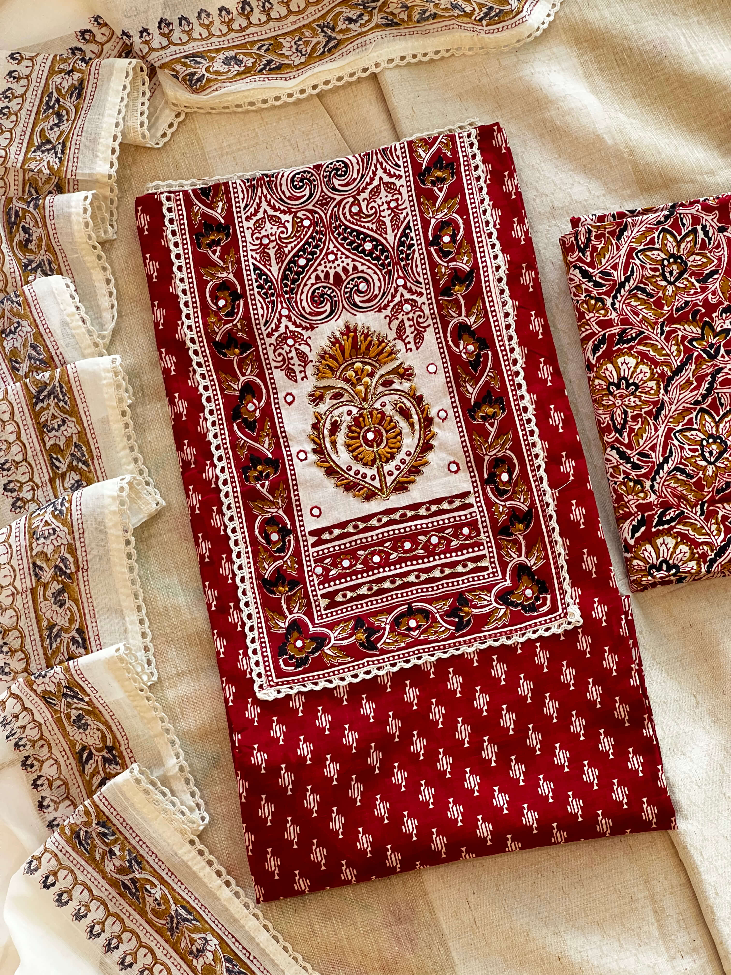 Rust Red Cotton Handwork Set
