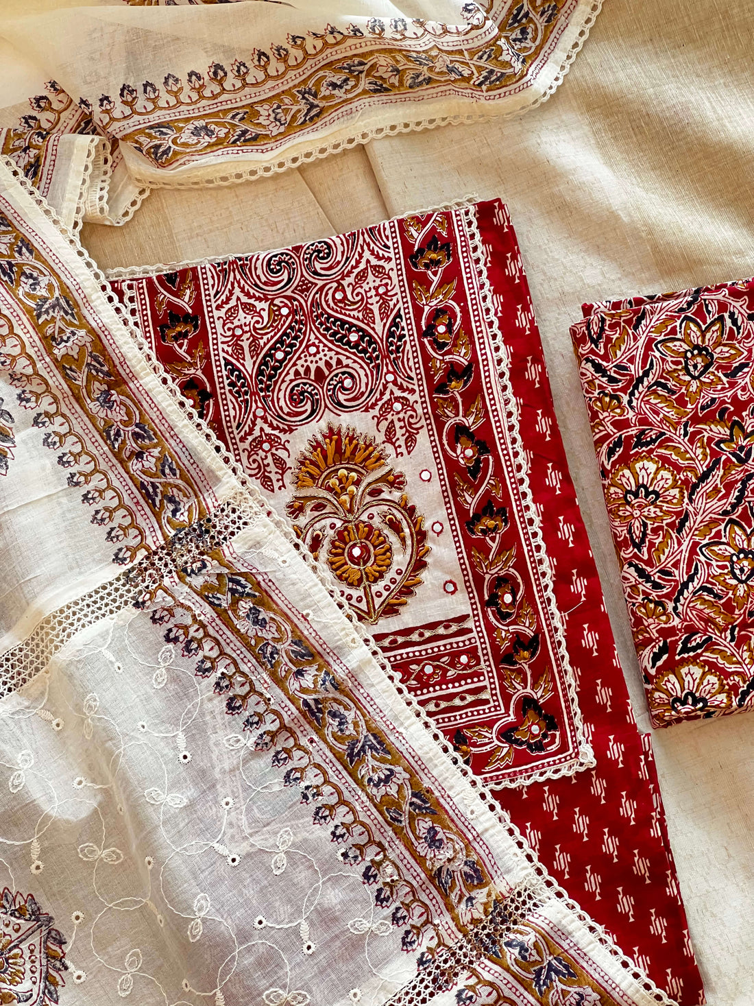 Rust Red Cotton Handwork Set