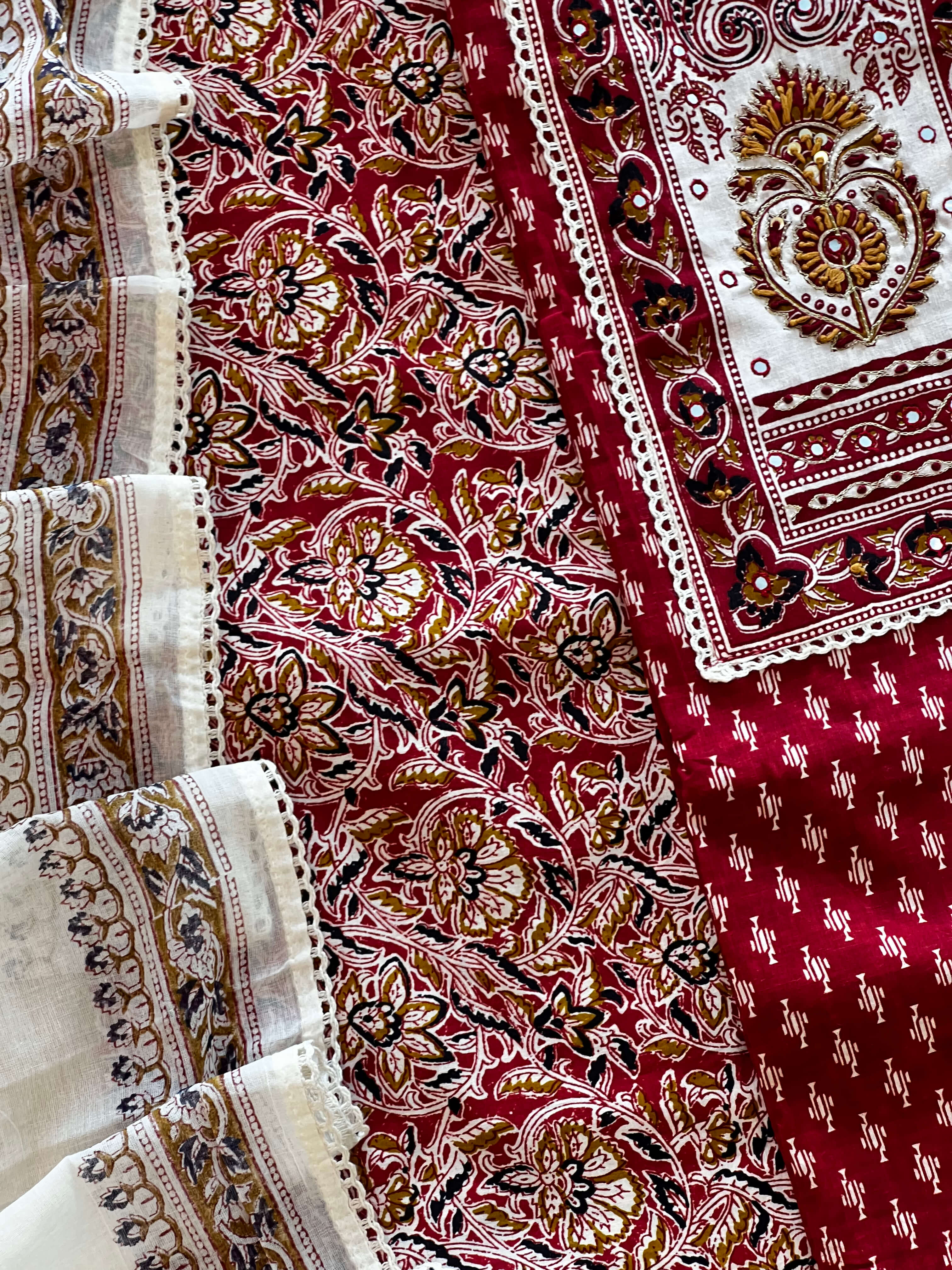 Rust Red Cotton Handwork Set
