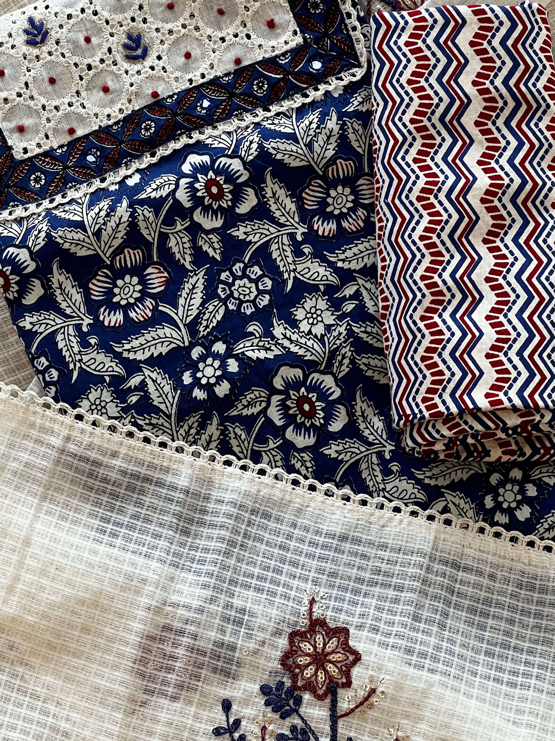 Navy Blue Cotton Hakoba Set