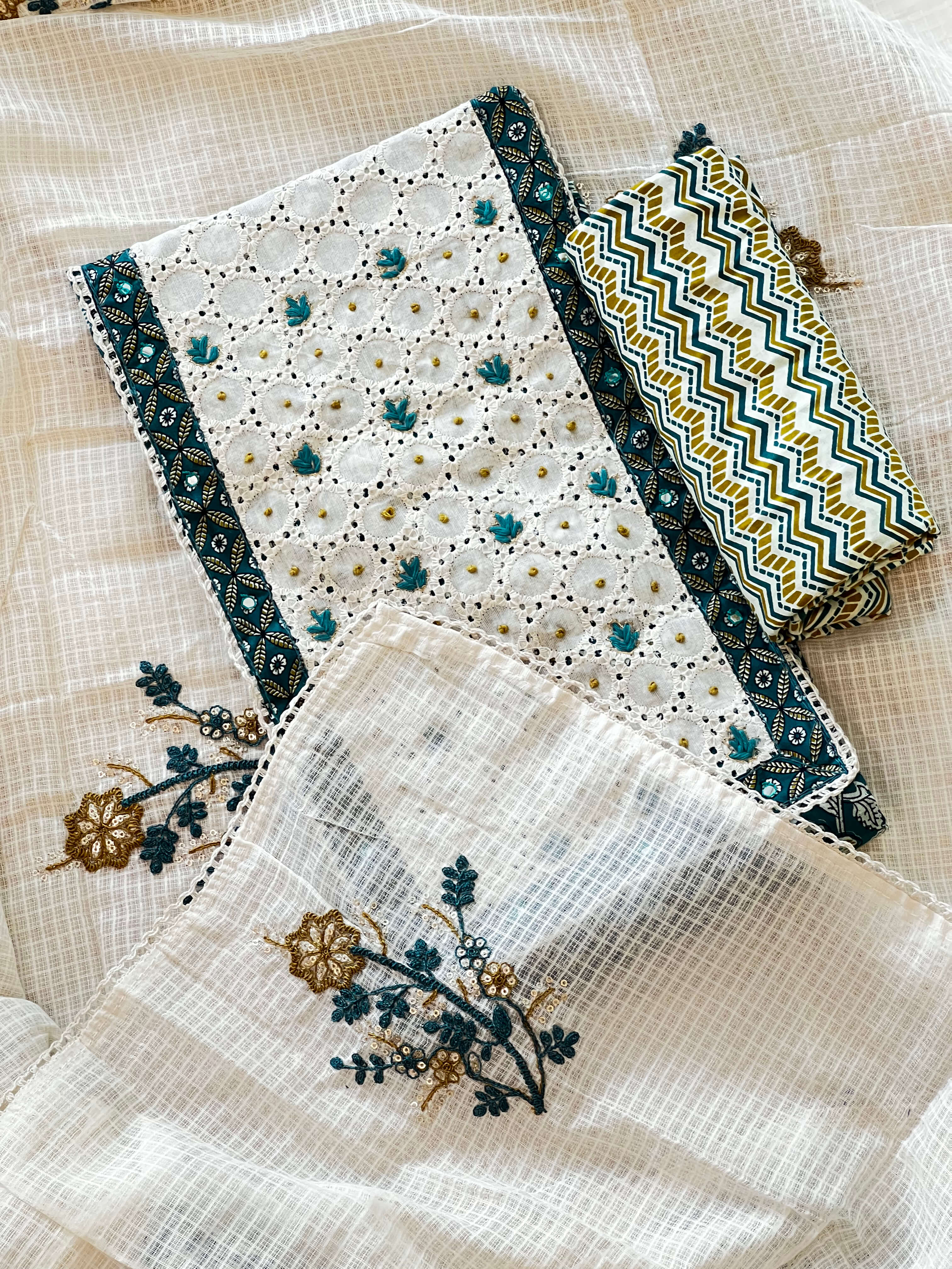 Teal Blue Cotton Hakoba Set