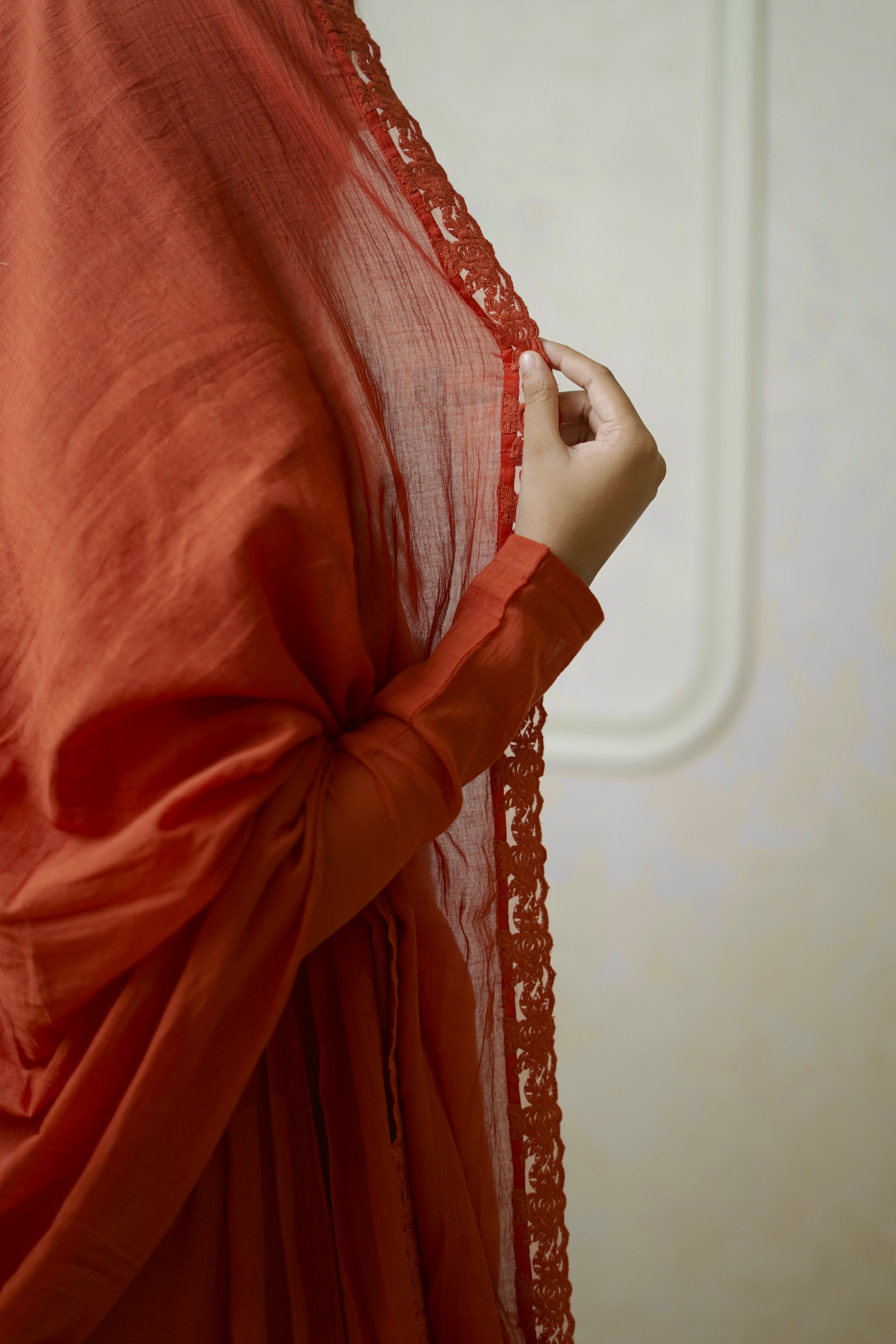 Pure Chanderi Aliacut Suit - Burnt Orange