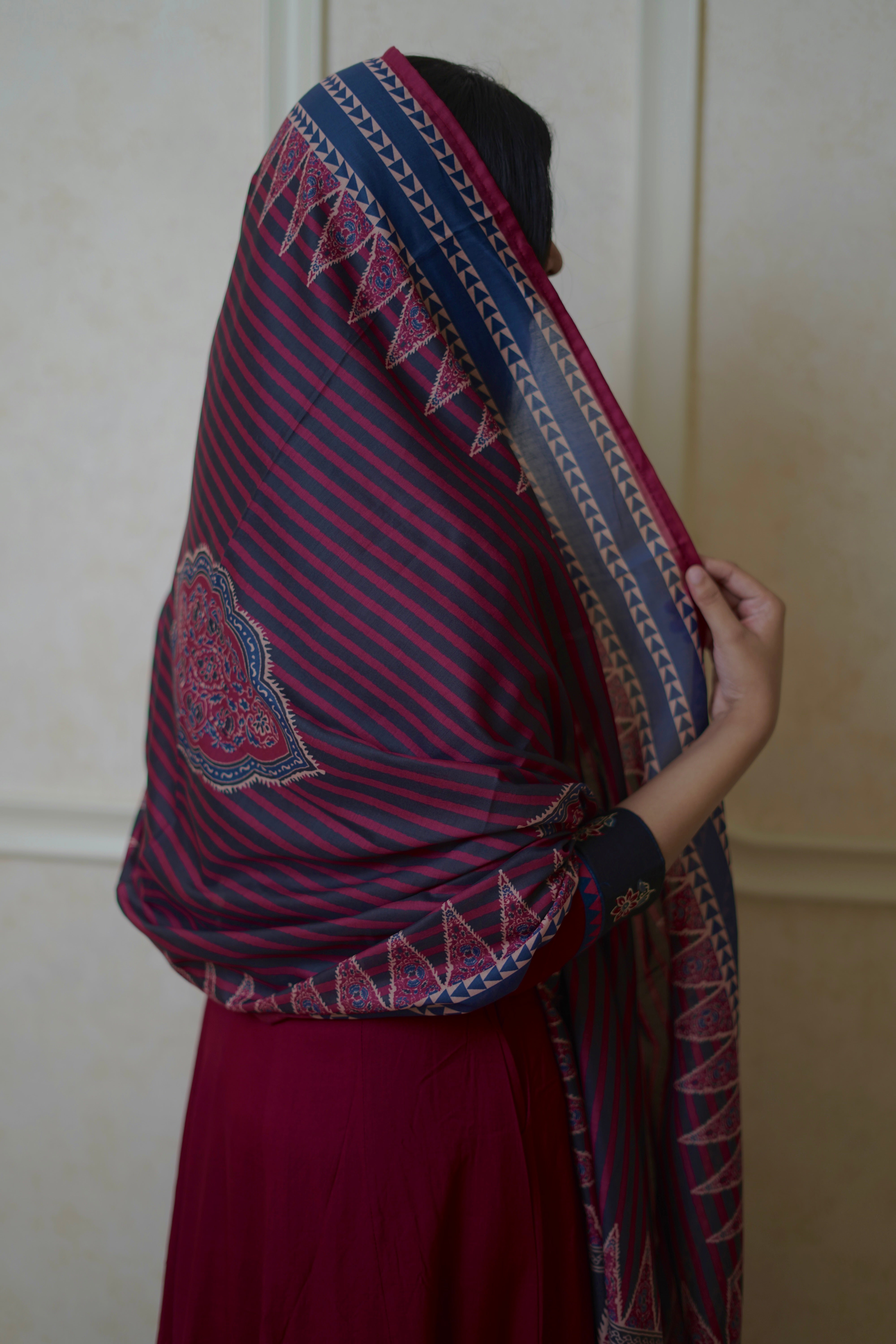 Soft Cotton Crimson Suit Set With Ethnic Print Duppatta