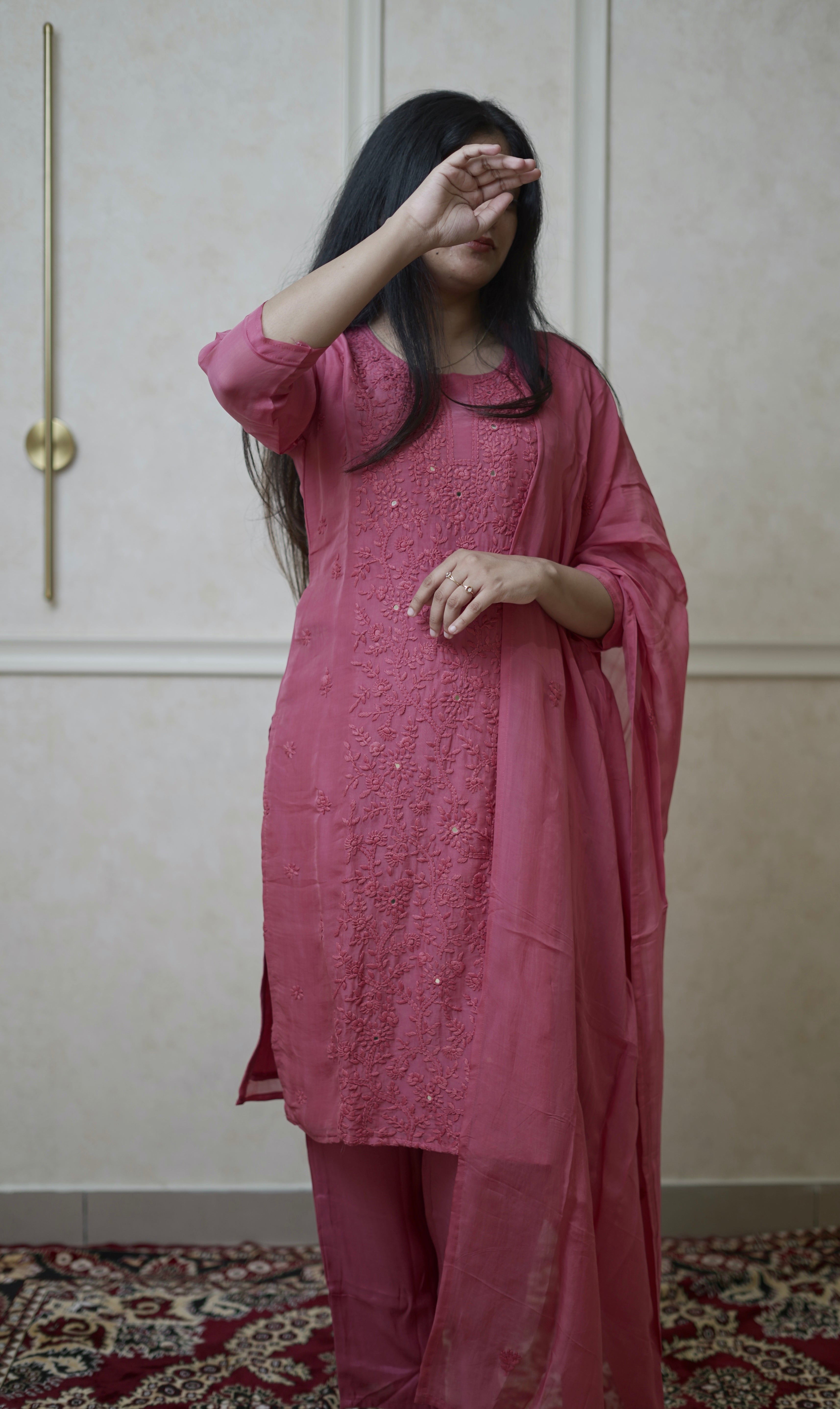 Dusty Rose Chikankari Suit Set