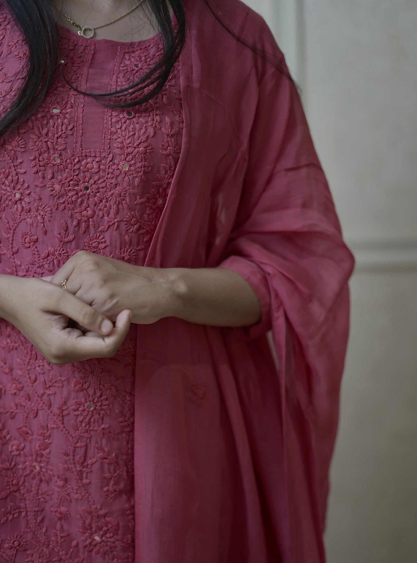 Dusty Rose Chikankari Suit Set