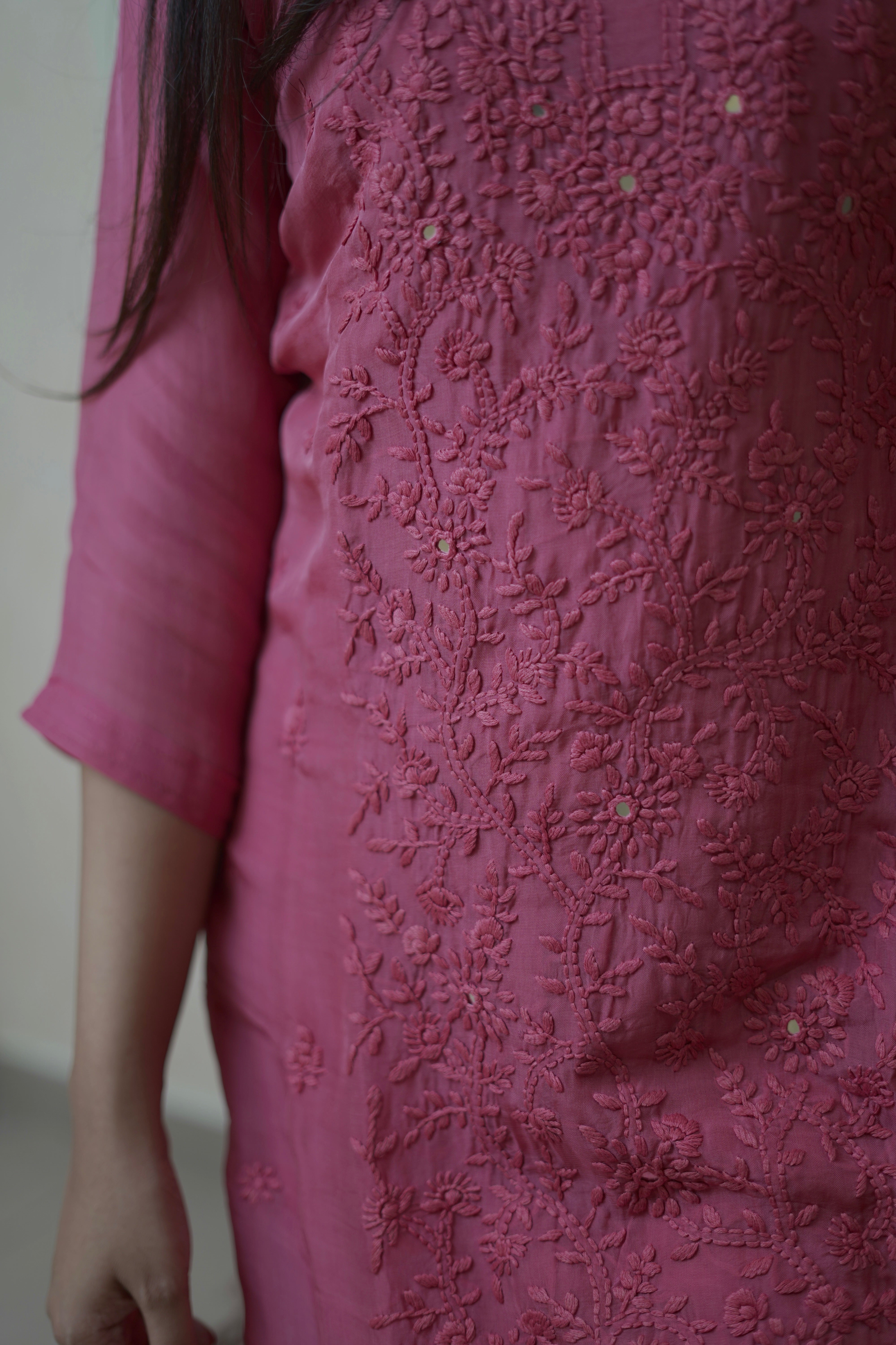 Dusty Rose Chikankari Suit Set