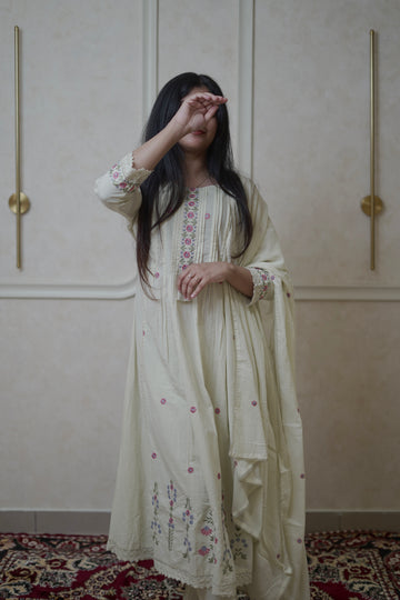 Soft Ivory Floral Embroidered Suit Set