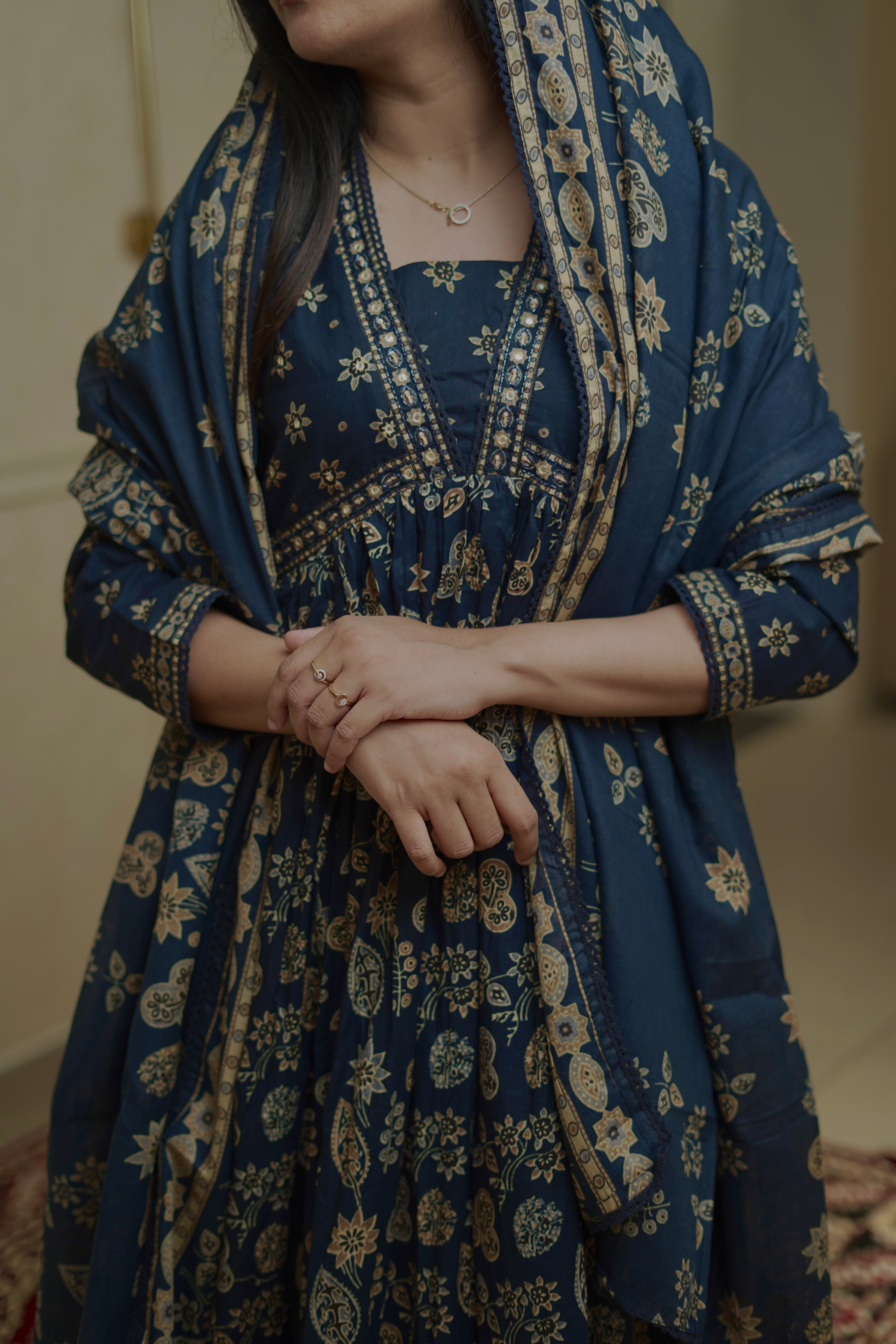 Noor Indigo Floral Anarkali Set - Navy Blue