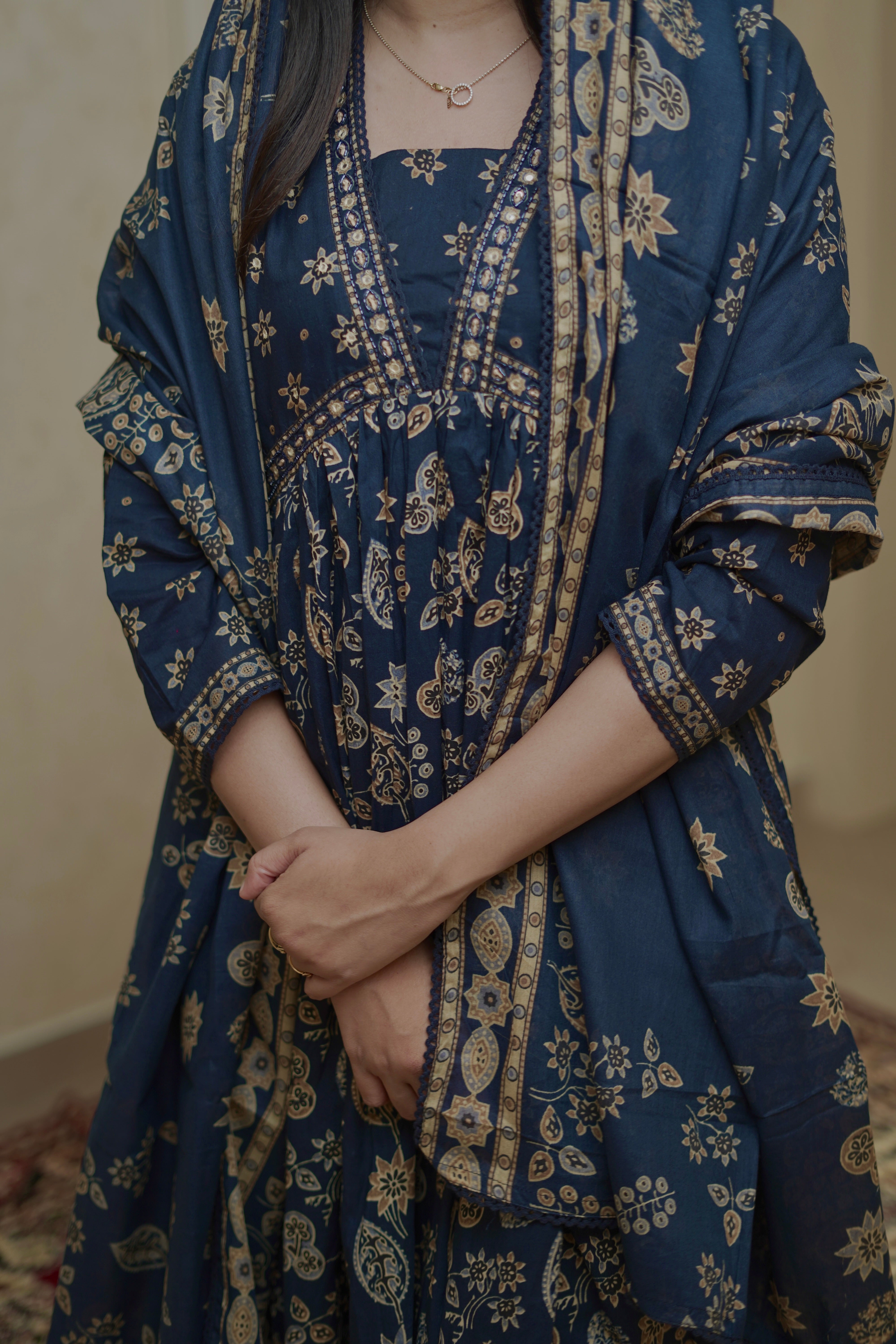 Noor Indigo Floral Anarkali Set - Navy Blue